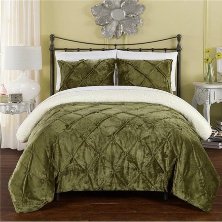 CHIC HOME Chic Home CS5125-BIB-US Enzo Pinch Pleated Ruffled & Pin Tuck Sherpa Lined Bed in a Bag Comforter Set with Sheets - White & Green - Queen - 7 Piece CS5125-BIB-US